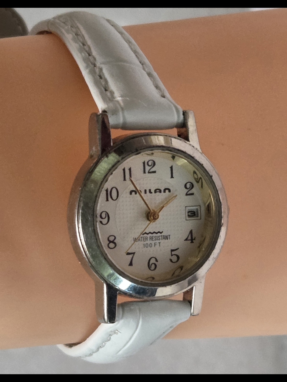 Milan White Leather Strap Ladies Watch with Gold Hands
